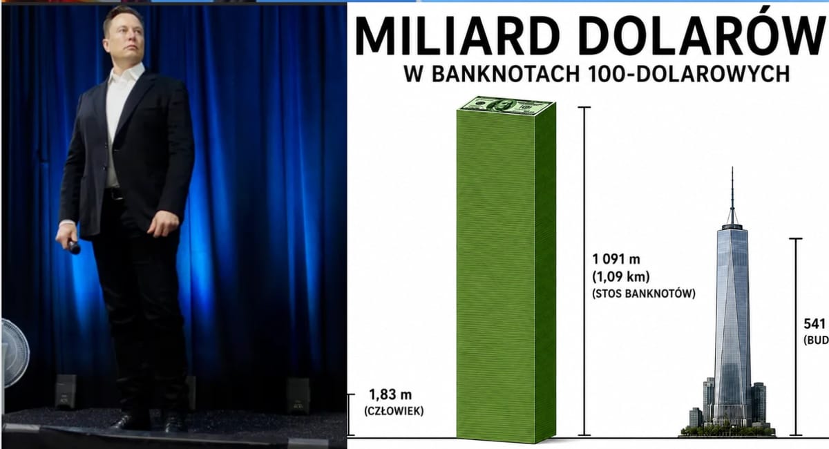 Jak wygląda bilion dolarów ułożony ze 100-dolarówek? Ktoś postanowił zmierzyć majątek Muska Zdjęcie główne wpisu