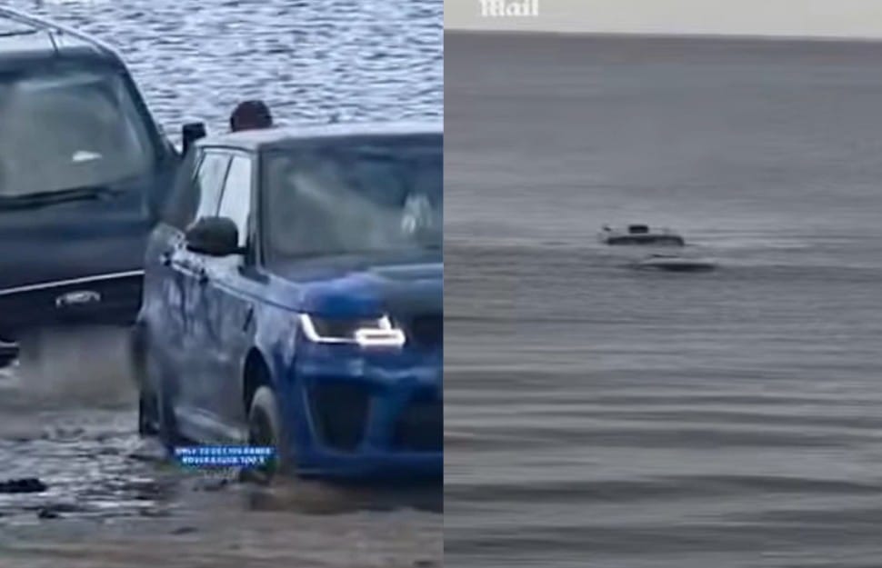 Range Rover za prawie pół mln złotych zatopiony w morzu. Myślał, że da radę wyciągnąć inne auto Zdjęcie główne wpisu