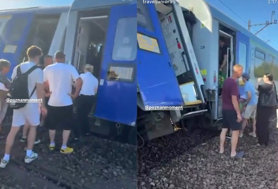 Pod Piłą zderzyły się dwa pociągi. Pasażerowie nagrali, jak wyglądał skład po zdarzeniu Zdjęcie główne wpisu