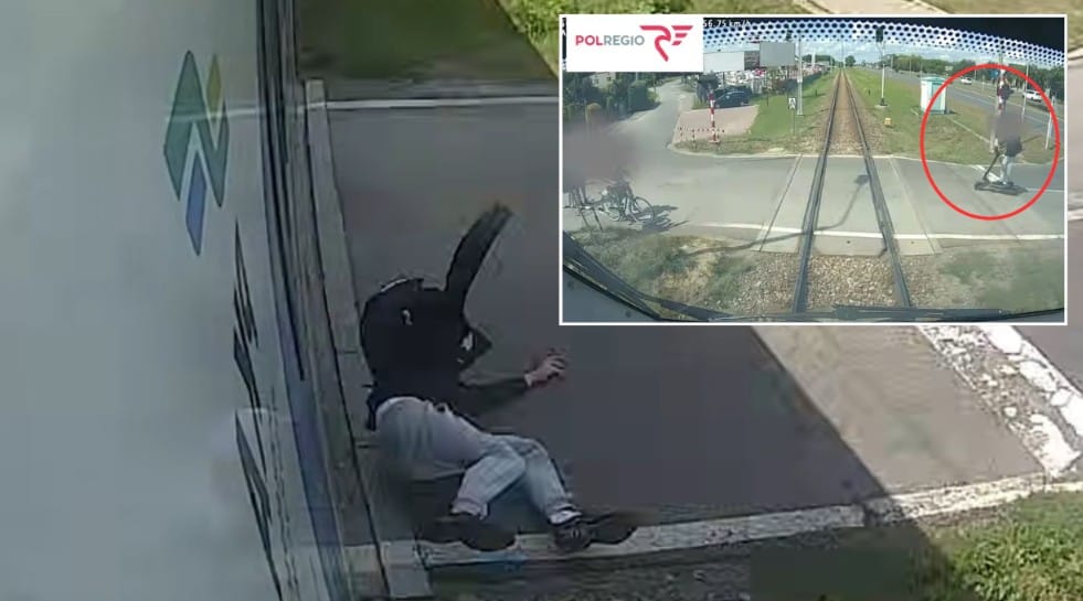 16-latek na hulajnodze zderzył się z pociągiem w Rzeszowie. Polregio pokazało nagranie z kabiny maszynisty Zdjęcie główne wpisu