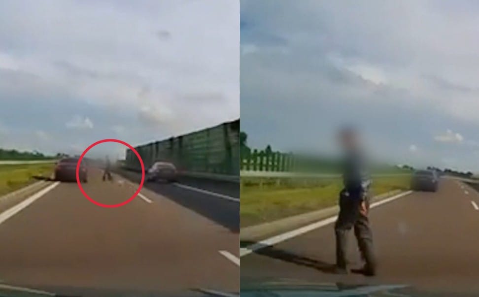 Dziadek o lasce wszedł na S-17 wprost pod nadjeżdżające auta. Policja opublikowała nagranie - poszukuje mężczyzny Zdjęcie główne wpisu