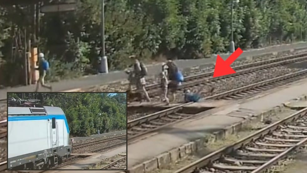 Przebiegali przez tory z trójką dzieci i psem. Nagranie mrozi krew w żyłach Zdjęcie główne wpisu