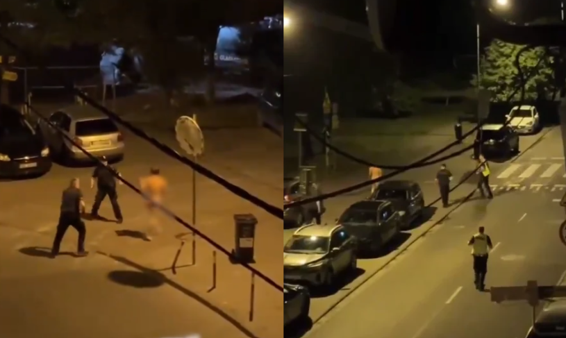 Kompletnie nagi Ukrainiec kontra czterech policjantów. Nagrania mieszkańców w nocnej interwencji w Katowicach Zdjęcie główne wpisu