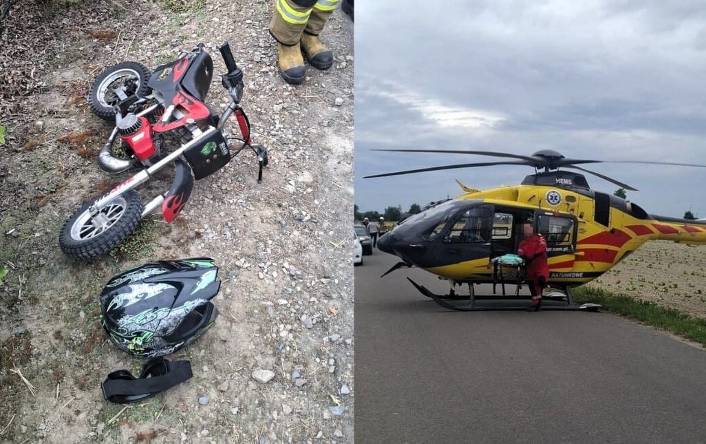 6-latek na crossie wjechał wprost pod samochód. Został przetransportowany do szpitala helikopterem Zdjęcie główne wpisu