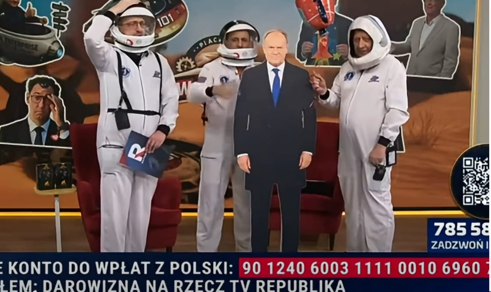 „Skończyła się farsa, Donek na Marsa”. Dziennikarze TV Republika w skafandrach z Temu wystrzelili Tuska w kosmos Zdjęcie główne wpisu