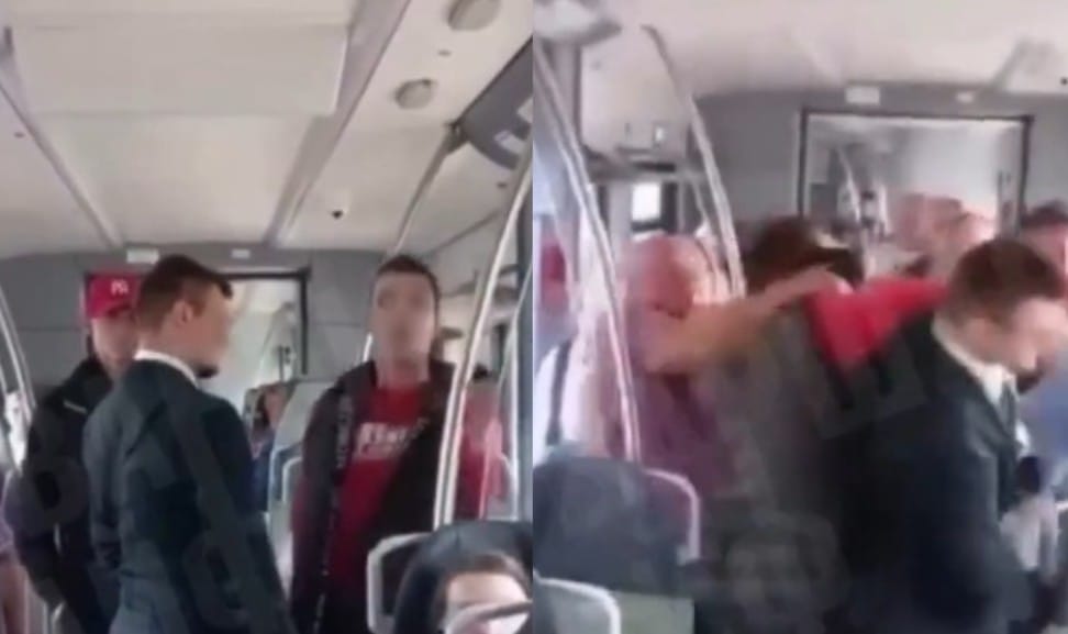 Pasażerowie pociągu nie wytrzymali i spacyfikowali dwóch agresorów którzy chcieli bić Ukraińca. Zostali wyrzuceni z pociągu i zatrzymani przez policję Zdjęcie główne wpisu