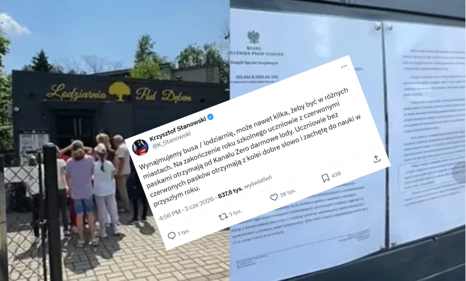 "Wynajmujemy busa (...)uczniowie z czerwonymi paskami otrzymają darmowe lody" Stanowski reaguje na dramę z lodami Zdjęcie wpisu