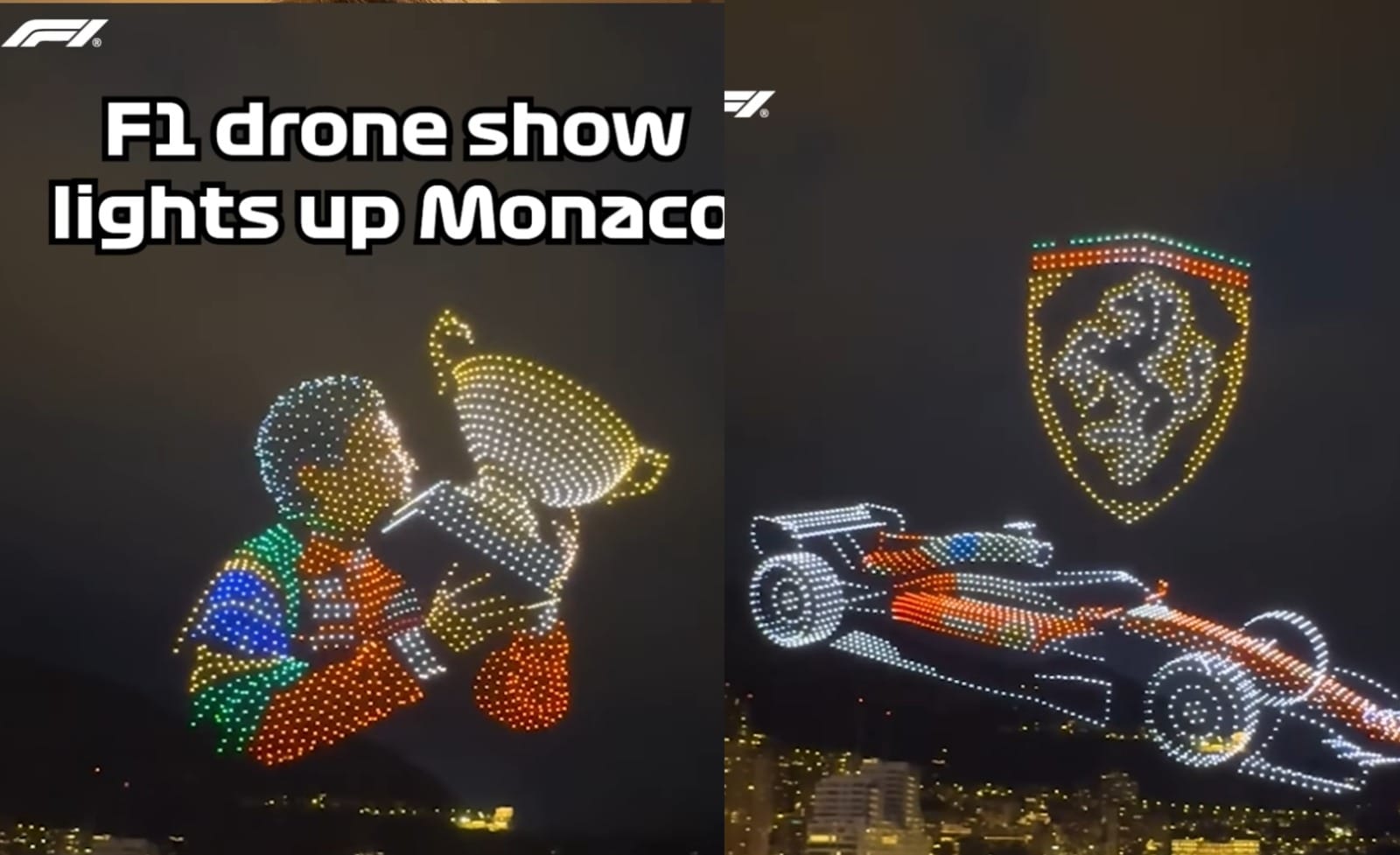 Ayrton Senna i bolidy unoszące się nad zatoką. Niesamowity pokaz 3050 dronów na Grand Prix Monako Zdjęcie wpisu