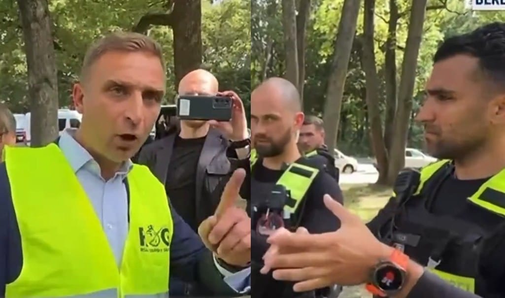 Niemiecki policjant z polskim tłumaczem mówili Bąkiewiczowi co mogą. Nie posłuchali i skończyło się zatrzymaniami. Zdjęcie wpisu