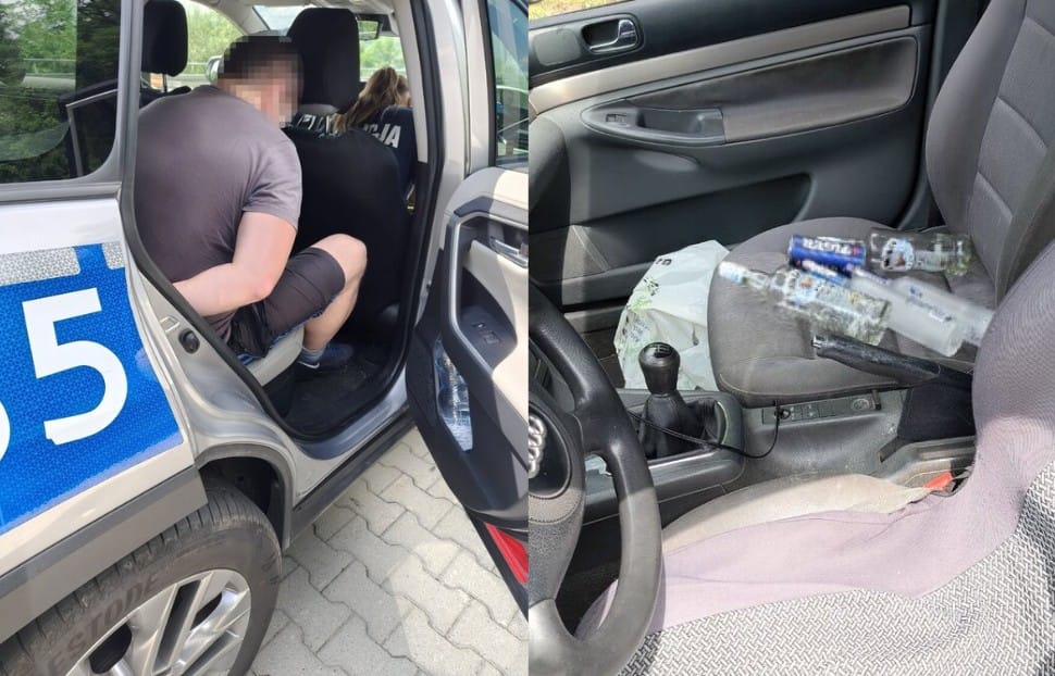 Jechał całą szerokością drogi. Zabrali mu kluczyki, miał ponad 3 promile, a w aucie puste butelki. Zdjęcie wpisu