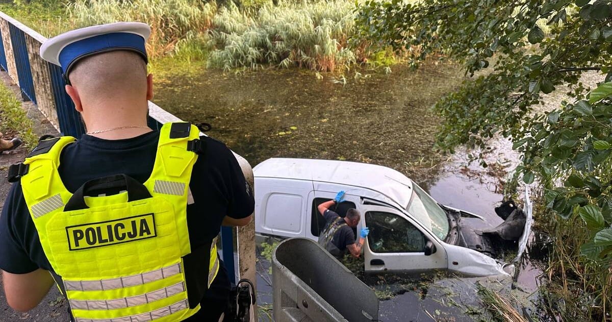 Chciał uniknąć zderzenia z sarną, Renault uderzyło w barierę i wpadło do zbiornika wodnego Zdjęcie wpisu