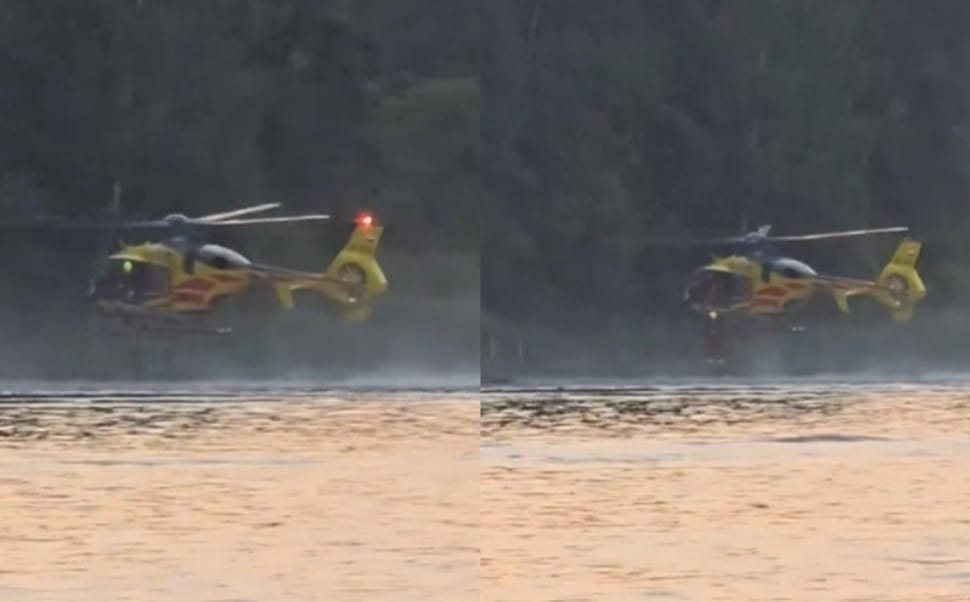 Lekarza opuszczono z helikoptera, bo nie było gdzie lądować. Niezwykłe nagranie znad zalewu pod Kielcami Zdjęcie wpisu