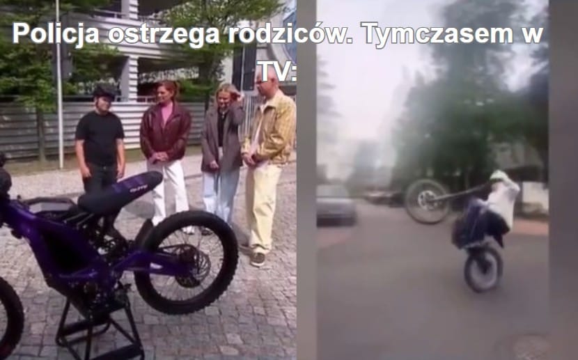 Czy TVP w „śniadaniówce" promuje jazdę na jednym kole niezarejestrowanym elektrykiem po publicznej drodze? Zdjęcie wpisu