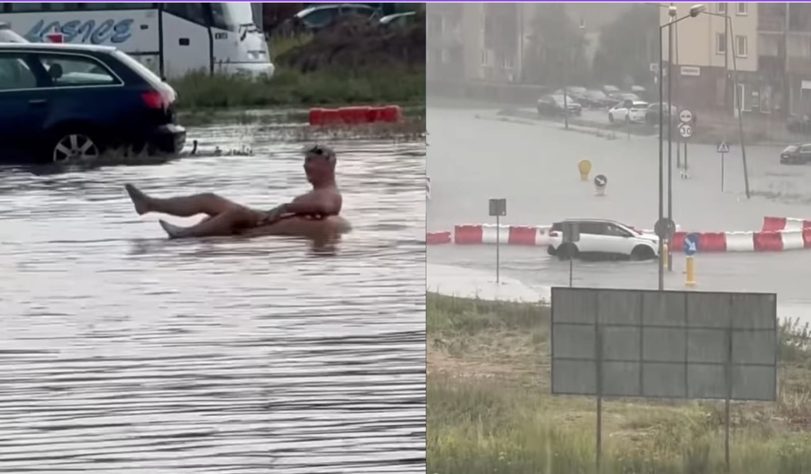 Rondo dosłownie odpłynęło, ludzie pływali na materacach po jezdni. Biała Podlaska zalana po olbrzymiej ulewie Zdjęcie główne wpisu