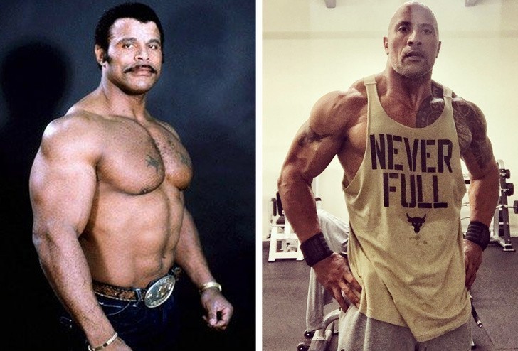 Dwayne "The Rock" Johnson i jego ojciec, wrestler Rocky Johnson.