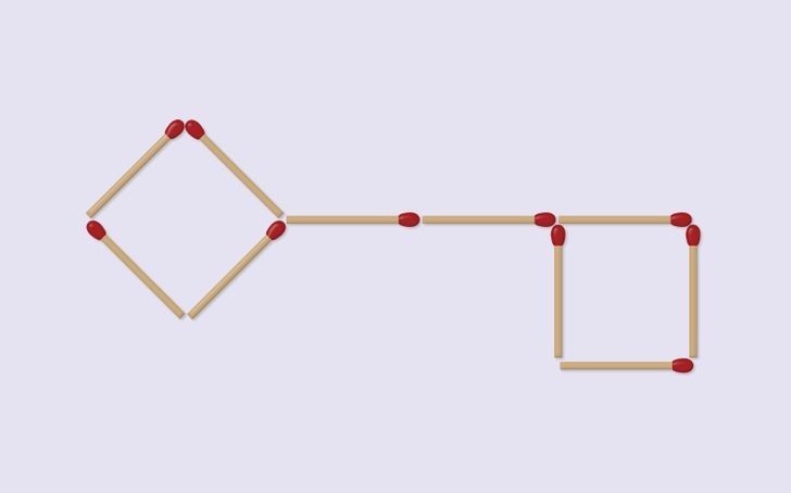 15. Przesuń cztery zapałki tak, by uformować trzy kwadraty.