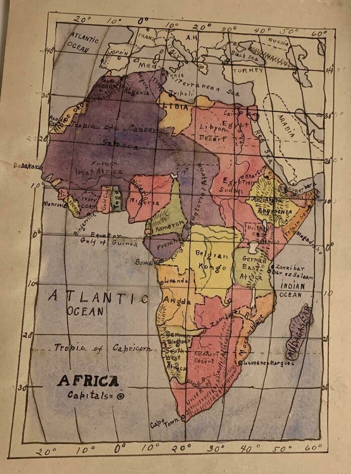 "Mój pradziadek narysował tę mapę Afryki w 1910 roku."