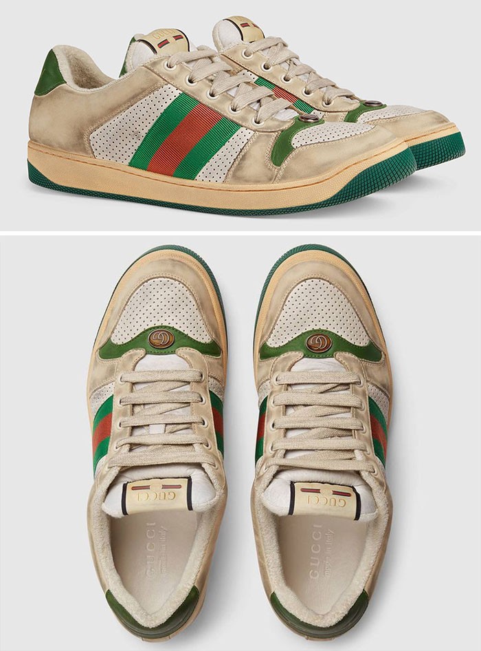 Buty z kolekcji Gucci, celowo wyglądające na zabrudzone