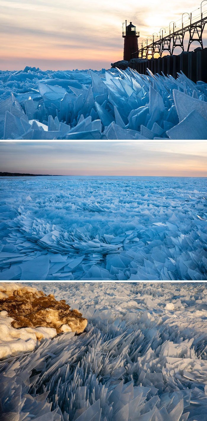 Zamrożona powierzchnia jeziora Michigan