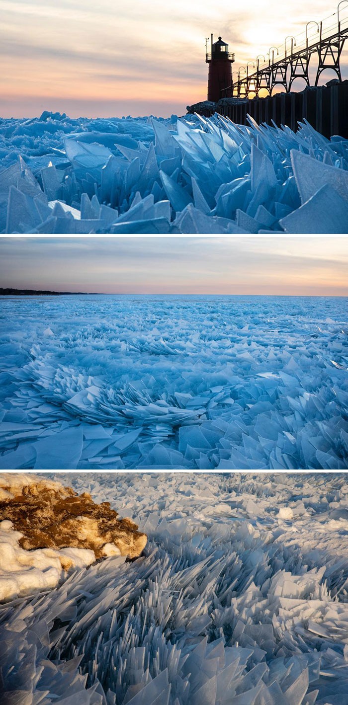 Zamrożona powierzchnia Jeziora Michigan