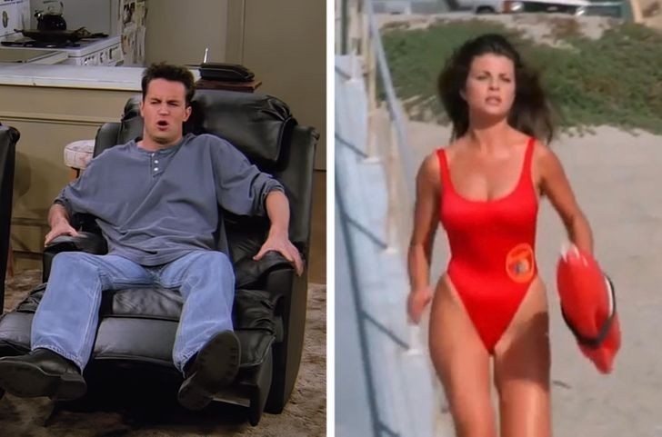 4. Chandler ogląda "Słoneczny patrol" dla widoku biegnącej Yasmine Bleeth. W tamtym okresie, Matthew Perry był jej rzeczywistym chłopakiem.