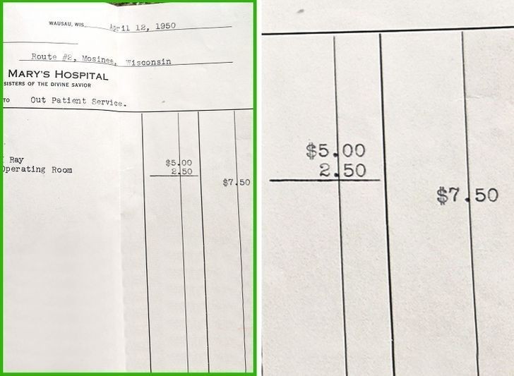 15. "Rachunek ze szpitala wystawiony mojej babci w 1950 roku"
