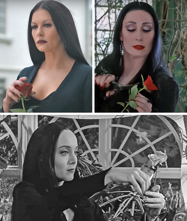 5. Morticia odrywająca główkę róży podczas odwiedzin na grobie Garetta Gate'a