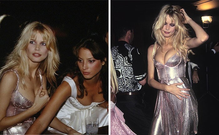 16. Claudia Schiffer (i Christy Turlington) na afterparty Versace, Paryż, 1994