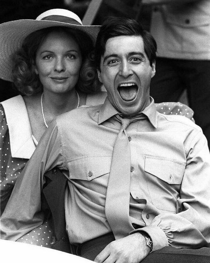 12. Diane Keaton i Al Pacino podczas pracy na planie Ojca chrzestnego, 1972