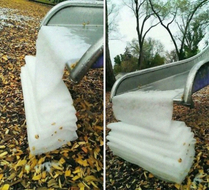 Śnieg, który dosłownie zjechał ze zjeżdżalni.