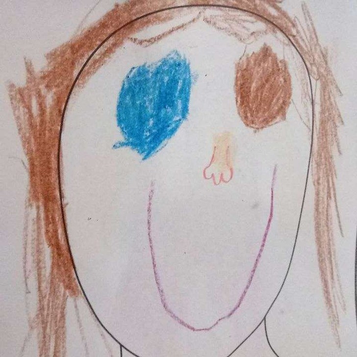 "Moja wnuczka ma różnobarwność tęczówek. Dziś w przedszkolu rysowali swoje portrety."