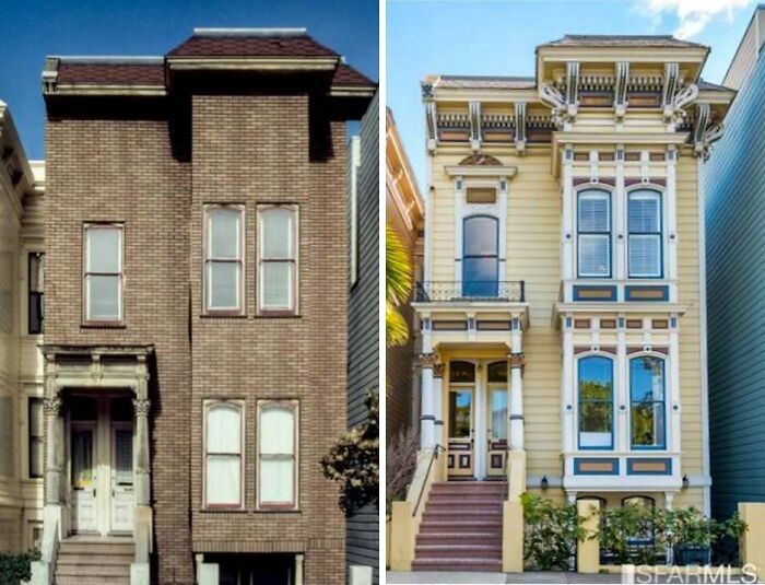 Przed i Po ~ Dom w stylu włoskim w San Francisco w 1974 roku i dziś.