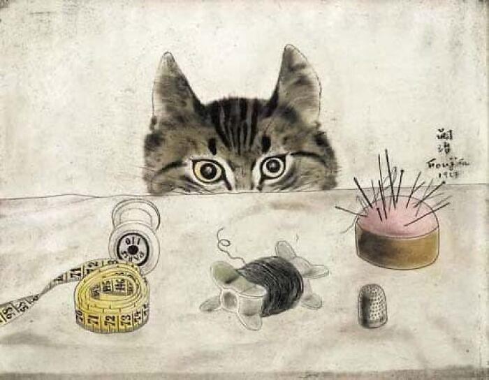 Tsuguharu Foujita, kot krawca (Couturier Cat), 1927
