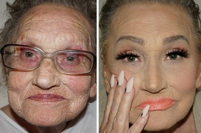 Wnuczka zrobiła swojej 80-letniej babci makijaż! Efekt jej pracy jest szokujący! 