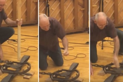 W tym momencie widzowie spanikowali! Mężczyzna pokazuje jak zatrzasnąć wnyki na niedźwiedzia gołą ręką! 