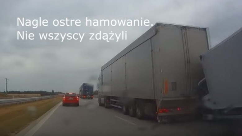 Nagranie z konkretnego dzwona TIRa i busa na autostradzie A1! Miał sporo szczęścia!