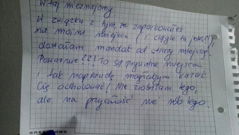 Zostawiła liścik kierowcy który zajął jej prywatne miejsce parkingowe. On jednak postanowił odpowiedzieć