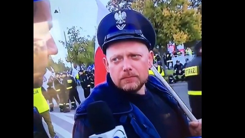 Gość ze służby więziennej z chorobą filipińską na proteście w Warszawie? Dziwny wywiad dla TVN