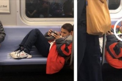 Chłopak nie chce zdjąć nóg z siedzeń w metrze, więc pasażer postanowił usiąść na nim. Reakcja dzieciaka bezcenna