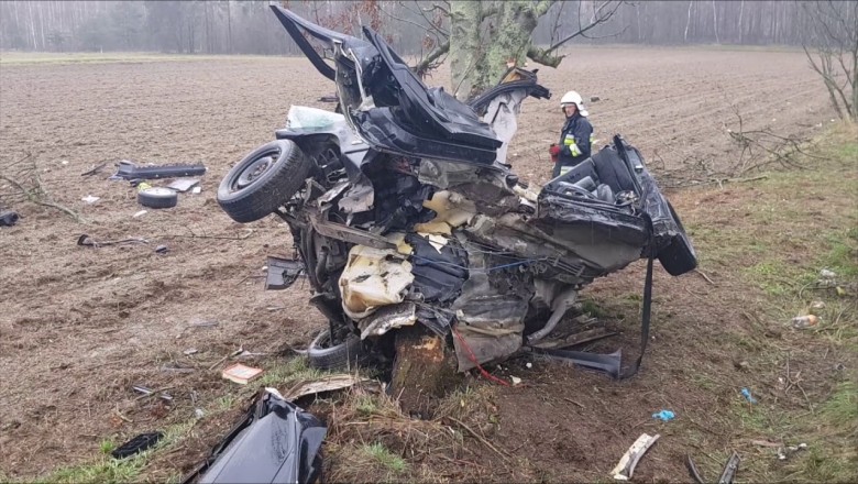 Owinął swoje BMW na drzewie i niemal wyszedł bez szwanku. Skutki wyścigu na prostej