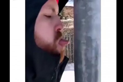 Chciał sprawdzić czy język naprawdę przymarznie do metalu