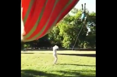 Typ zaczepił się o linę startującego balonu. Będzie miał co wspominać 