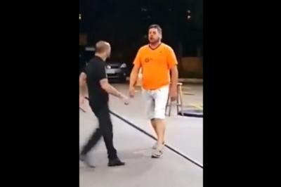 Ochroniarz kontra agresywny typek na stacji benzynowej