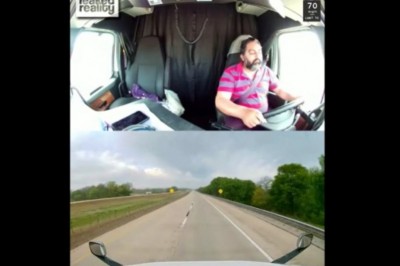 Tak się kończy zaśnięcie za kierownicą TIRa. Gość sam nagrał swoją akcję