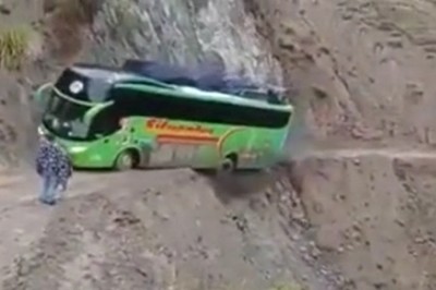 Kierowca autobusu miał ogromnego farta na górskiej drodze