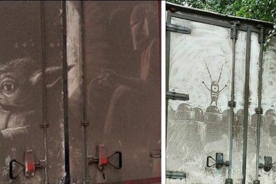 Rosyjski artysta tworzy niesamowite rysunki na brudnych ciężarówkach