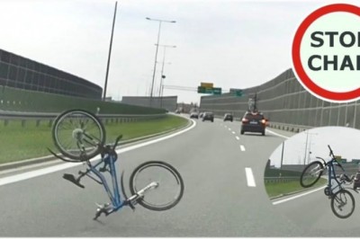 Rower spadł z dachu auta podczas jazdy na S1