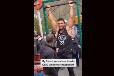 Uliczny naciągacz zrobi wszystko, żeby nie przegrać kasy