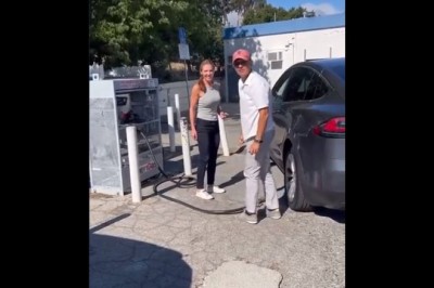 Chcieli napompować opony w Tesli. Nie wiedzieli za co się złapali 