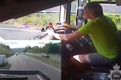 Tak się kończy zabawa telefonem podczas jazdy ciężarówką